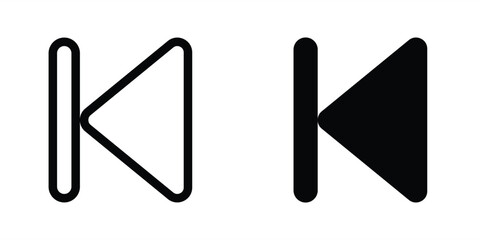 Previous icon. Previous, before, reverse button music or video player in line and flat design. Video audio player in rounded corners. Vector illustration. Editable stroke EPS 10