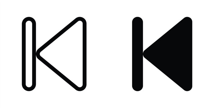 Previous icon. Previous, before, reverse button music or video player in line and flat design. Video audio player in rounded corners. Vector illustration. Editable stroke EPS 10