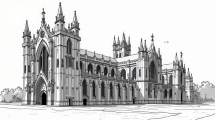 Black and White Illustration of Westminster Abbey