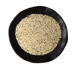Shelled hemp seeds pile isolated, peeled cannabis grains, marijuana kernels without peel