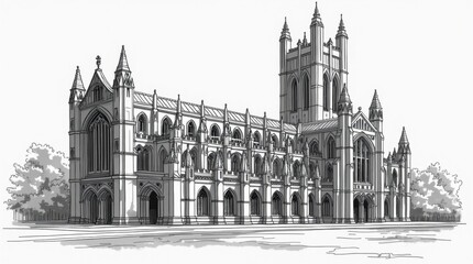 Fototapeta premium Elegant Black and White Illustration of Westminster Abbey