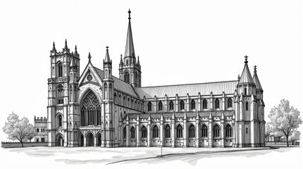 Fototapeta premium Elegant Black and White Illustration of Westminster Abbey