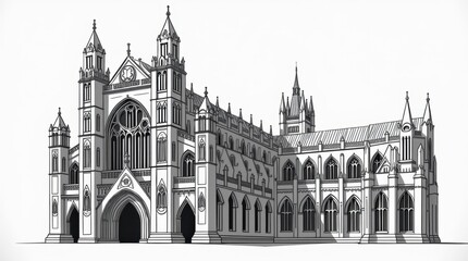 Fototapeta premium Elegant Black and White Illustration of Westminster Abbey