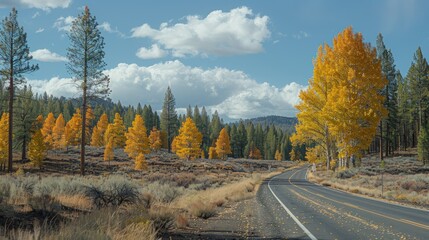 Naklejka premium Autumn Driveway through Golden Aspens