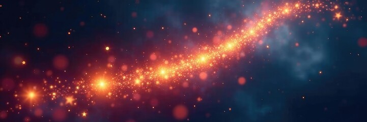 Fototapeta premium A falling star leaves glowing trail in the air, spark, embers, trail