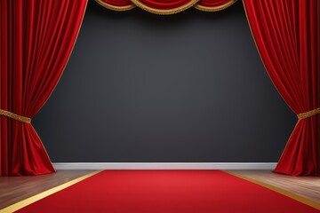 a close up of a red carpet with a red curtain