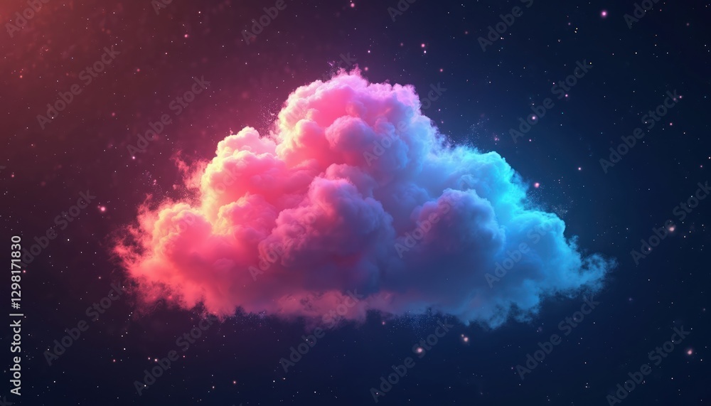 Leinwandbilder pink and blue cloud hovers in dark night sky with many stars. digital ai generated image of cloud co