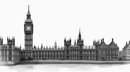 Fototapeta premium Elegant Monochrome Drawing of Big Ben and the Houses of Parliament