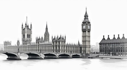 Obraz premium Elegant Monochrome Drawing of Big Ben and the Houses of Parliament