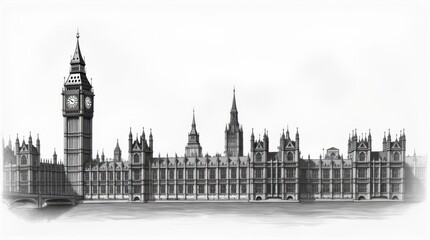 Elegant Monochrome Drawing of Big Ben and the Houses of Parliament