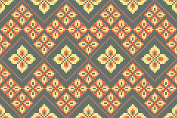 Cross Stitch pattern with Floral Designs. Traditional cross stitch needlework. Geometric Ethnic pattern, Embroidery, Textile ornamentation, fabric, Hand stitched pattern, Cultural stitching pixel art.