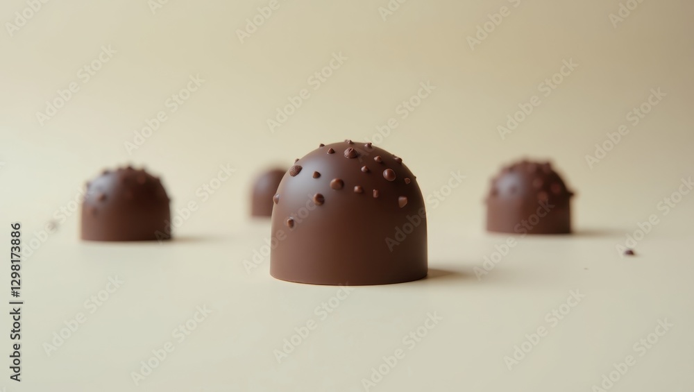 Poster magic mushroom chocolate. chocolates are lined up in row on table