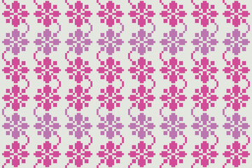 Cross Stitch pattern with Floral Designs. Traditional cross stitch needlework. Geometric Ethnic pattern, Embroidery, Textile ornamentation, fabric, Hand stitched pattern, Cultural stitching pixel art.