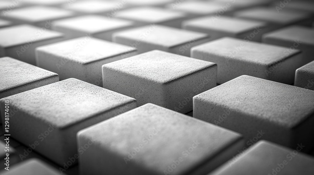 Poster randomly arranged white cube boxes fading out on a modern background symbolizing abstraction transit