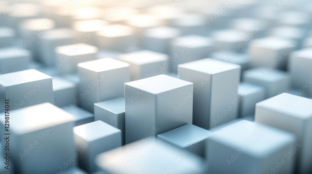 Poster randomly arranged white cube boxes fading out on a modern background symbolizing abstraction transit