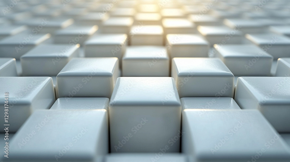 Poster randomly arranged white cube boxes fading out on a modern background symbolizing abstraction transit