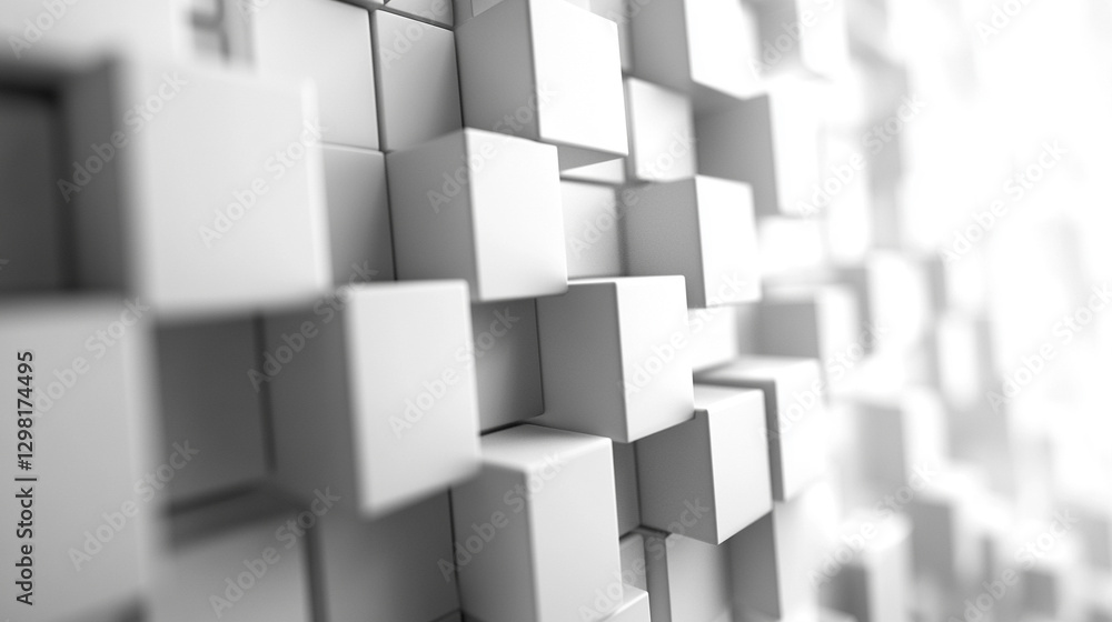 Poster randomly arranged white cube boxes fading out on a modern background symbolizing abstraction transit