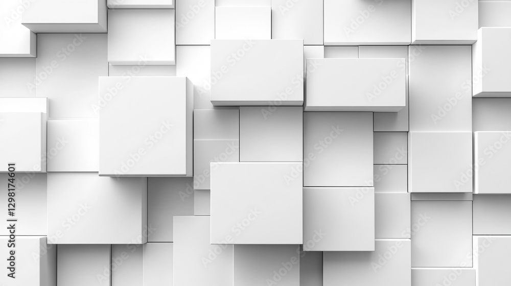 Poster randomly arranged white cube boxes fading out on a modern background symbolizing abstraction transit