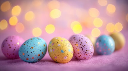 Fototapeta premium Pastel Easter eggs bokeh background