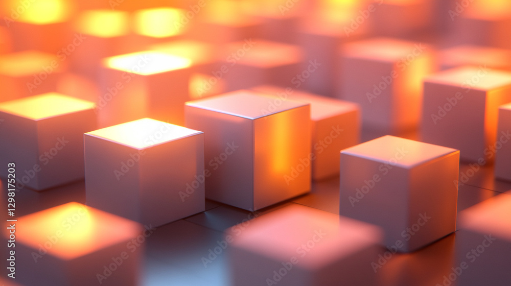 Poster randomly arranged white cube boxes fading out on a modern background symbolizing abstraction transit