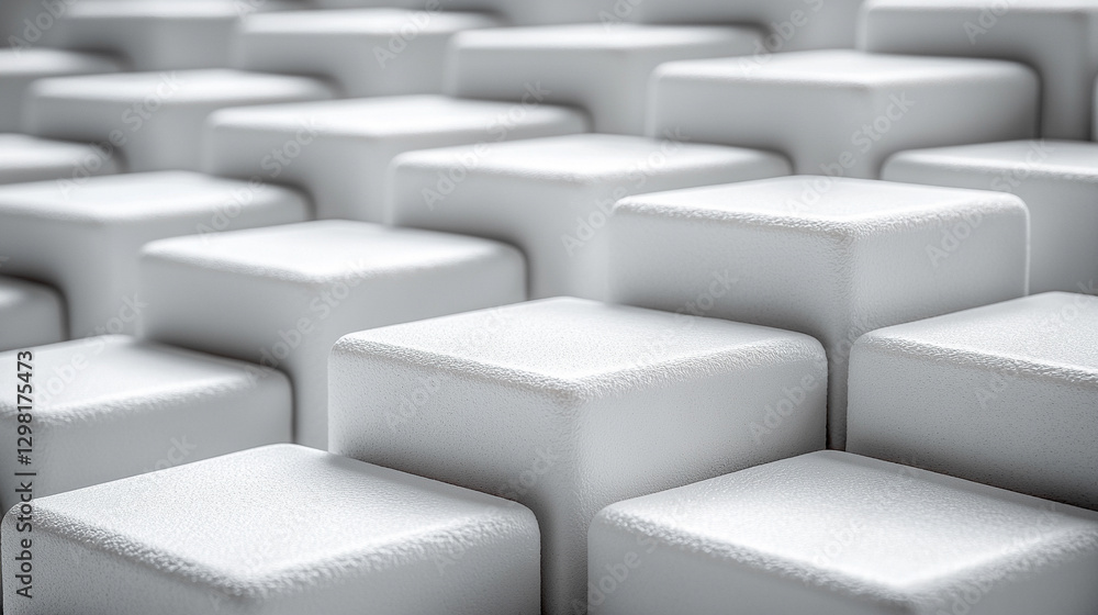 Poster randomly arranged white cube boxes fading out on a modern background symbolizing abstraction transit