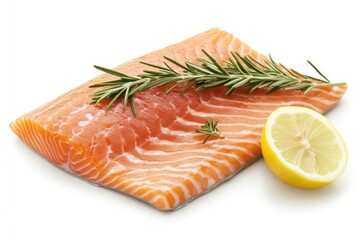 Fresh salmon fillet with lemon and rosemary.  Recipe ingredient, food blog, healthy eating