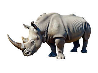 Obraz premium Majestic Rhinoceros Standing Proudly Against a White Background Isolated on a white background