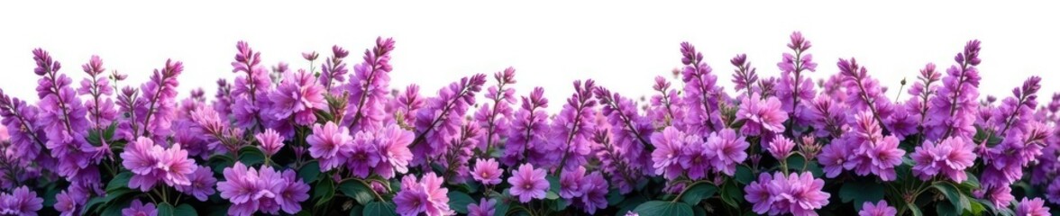 Dense purple bush flowers isolated on white background, nature, bush