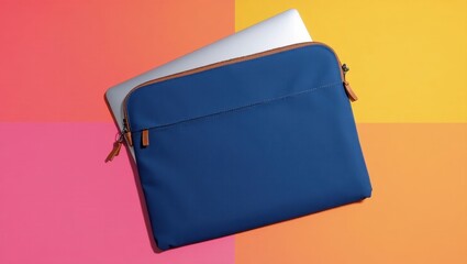 Laptop Sleeve. Laptop is sitting on colorful surface with zipper