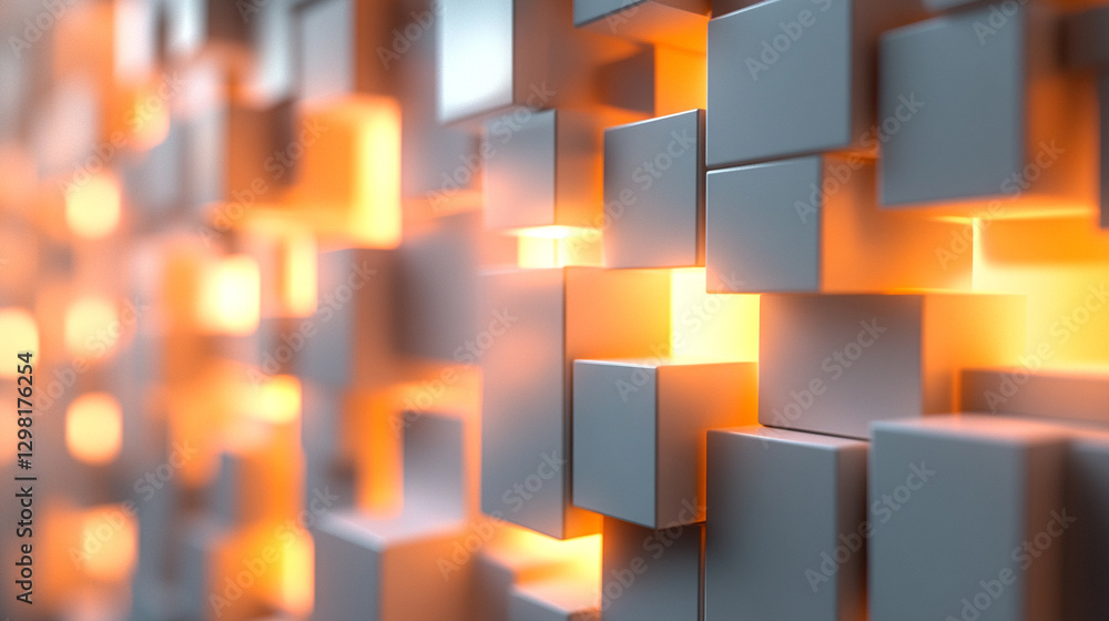 Poster randomly arranged white cube boxes fading out on a modern background symbolizing abstraction transit