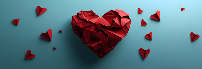 Generative AI origami paper heart Valentine Day greetings art