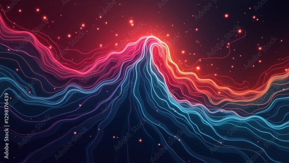Poster linux kodachi. abstract image of wave of colored lines on dark background