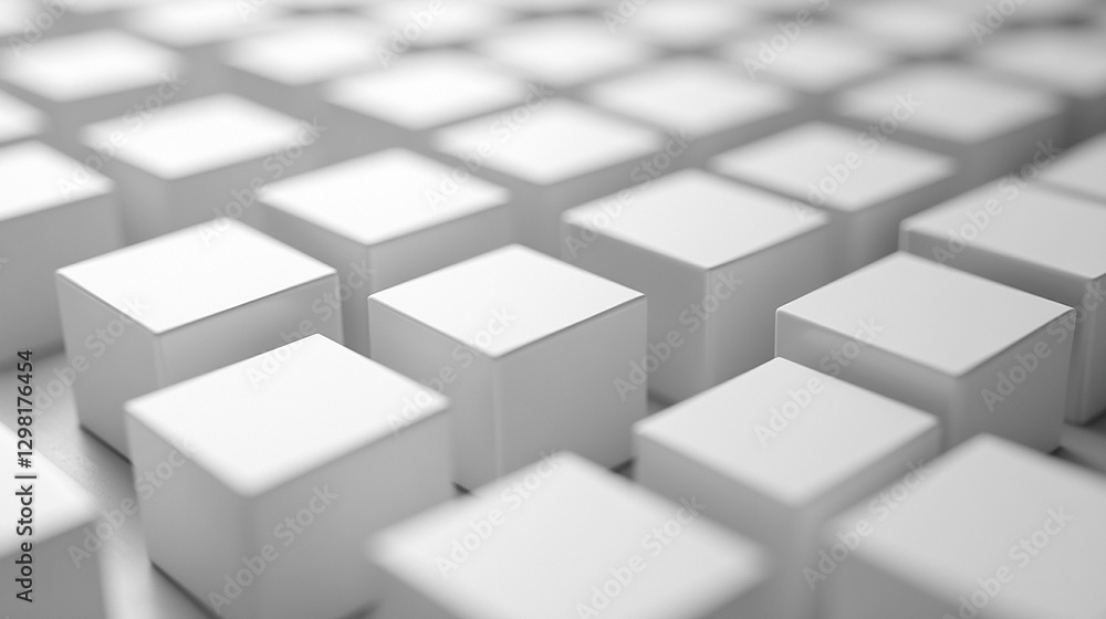 Poster randomly arranged white cube boxes fading out on a modern background symbolizing abstraction transit