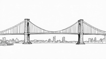 Obraz premium Monochrome Line Drawing of the Brooklyn Bridge