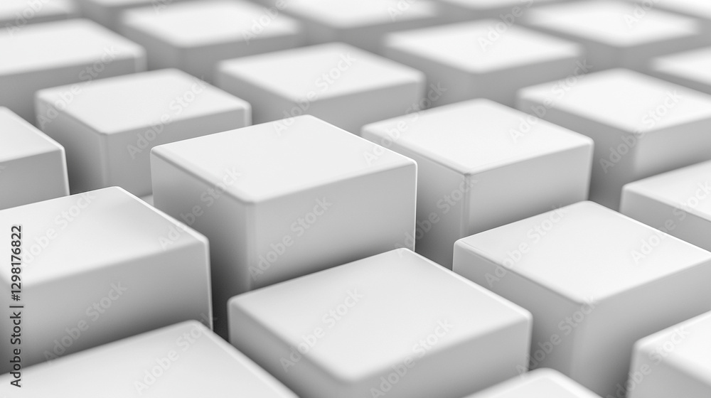 Poster randomly arranged white cube boxes fading out on a modern background symbolizing abstraction transit
