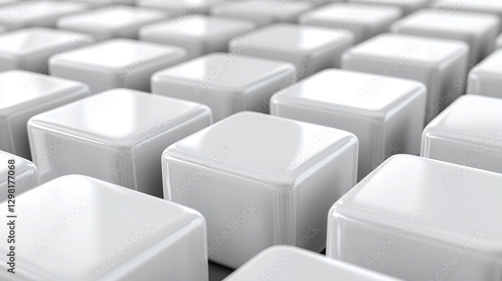 Poster randomly arranged white cube boxes fading out on a modern background symbolizing abstraction transit