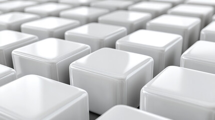 Randomly arranged white cube boxes fading out on a modern background symbolizing abstraction transition emptiness and minimalism with copy space for creative design.

