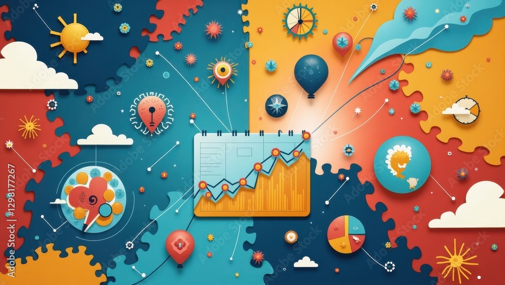 Poster recency bias. illustration of calendar with clock and gears on it