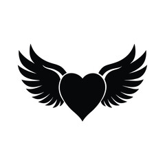 Silhouette of a heart with wings symbolizing love and freedom