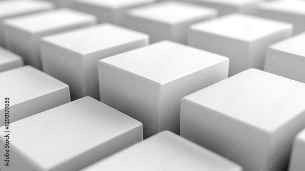 Poster randomly arranged white cube boxes fading out on a modern background symbolizing abstraction transit