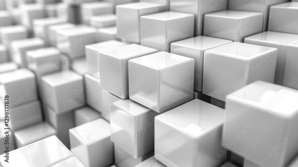 Poster randomly arranged white cube boxes fading out on a modern background symbolizing abstraction transit