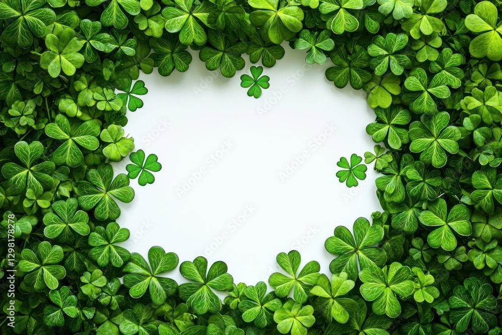 Poster st. patrick's day greeting with heart-shaped shamrocks framing open space for invites.
