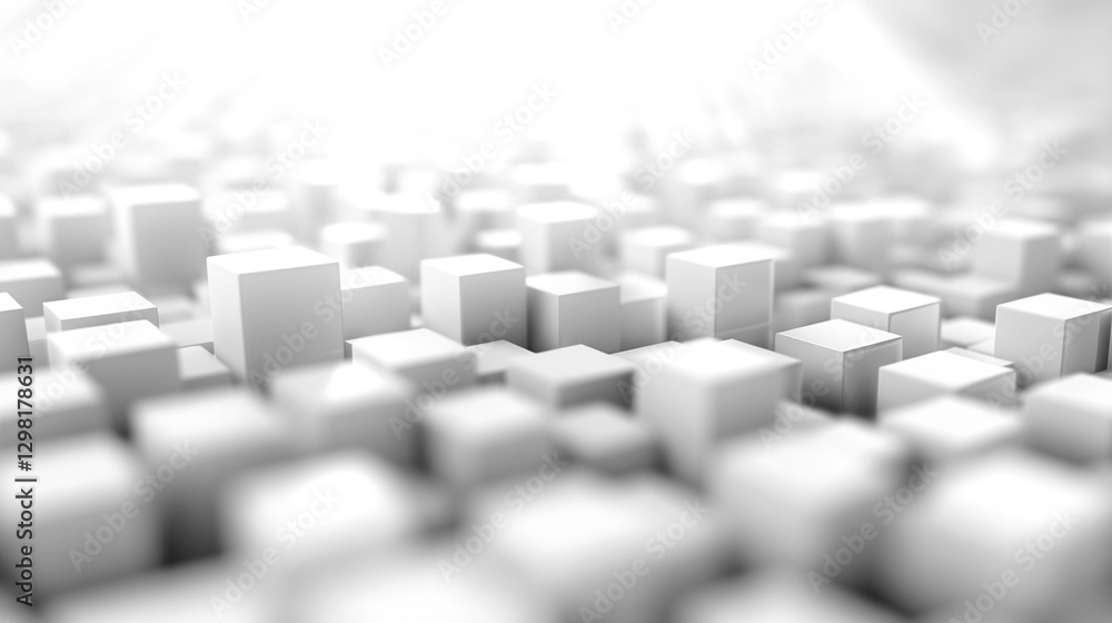 Poster randomly arranged white cube boxes fading out on a modern background symbolizing abstraction transit