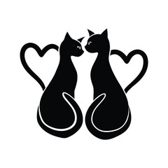 Silhouette of two cats sitting together with intertwined tails