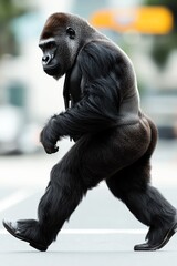 Powerful Gorilla Walking on a City Street