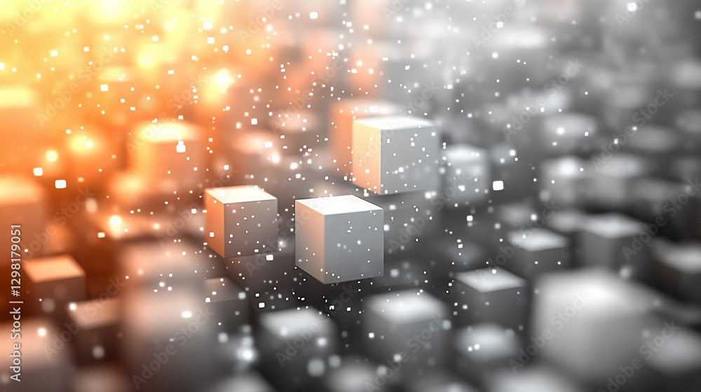 Poster randomly arranged white cube boxes fading out on a modern background symbolizing abstraction transit