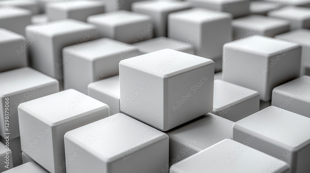Poster randomly arranged white cube boxes fading out on a modern background symbolizing abstraction transit