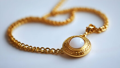 Obraz premium Gold jewelry: 24 carat gold necklace with white gem pendant for fashion, isolated look