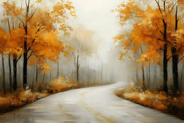 Obraz premium Autumn Road Impressionist Painting