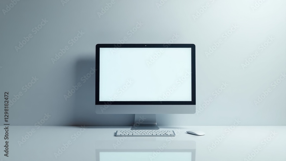 Poster weweb. computer is on desk with white background